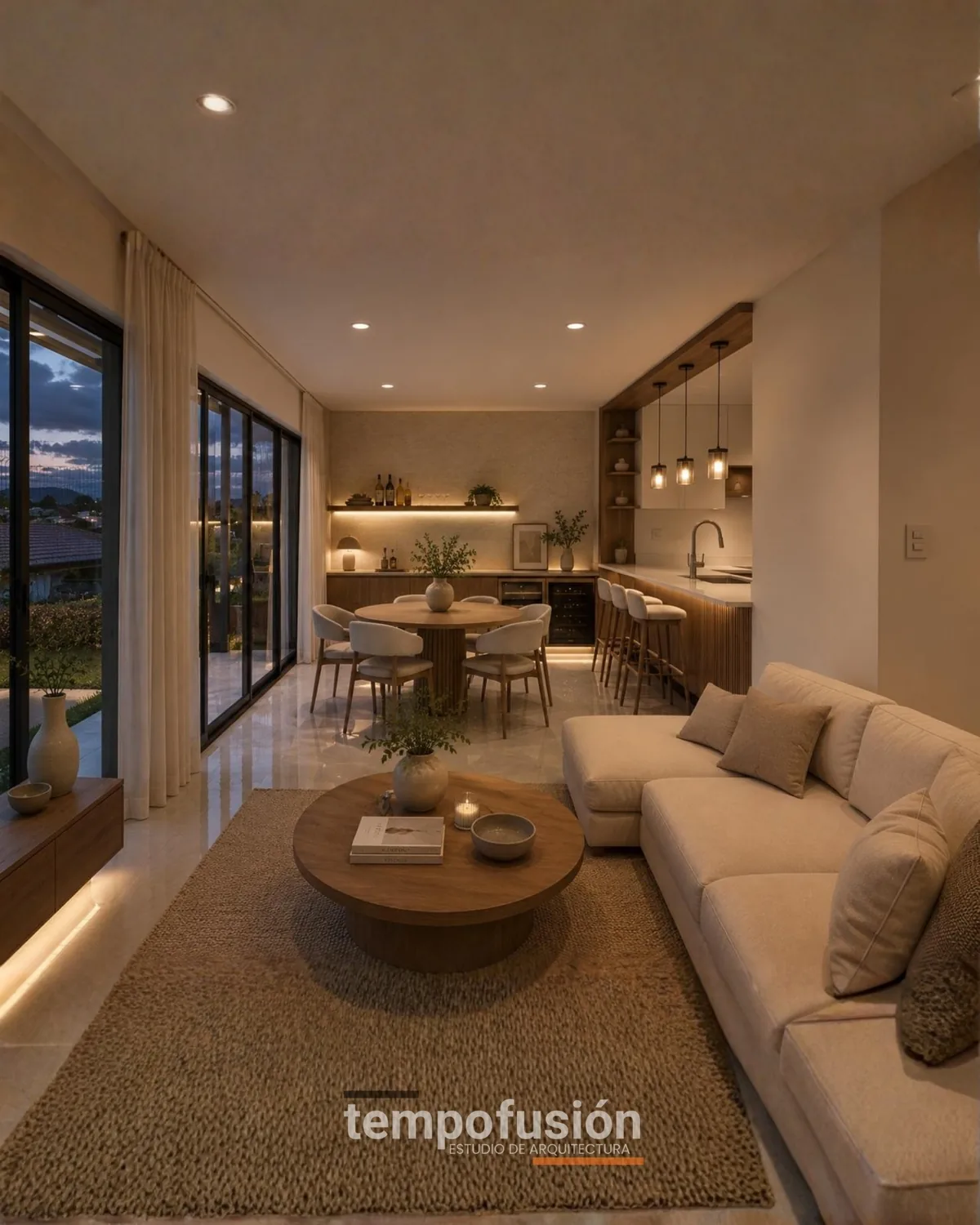 Sala y comedor con salida a terraza y vista abierta